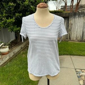 Striped White and Gray Women's Top